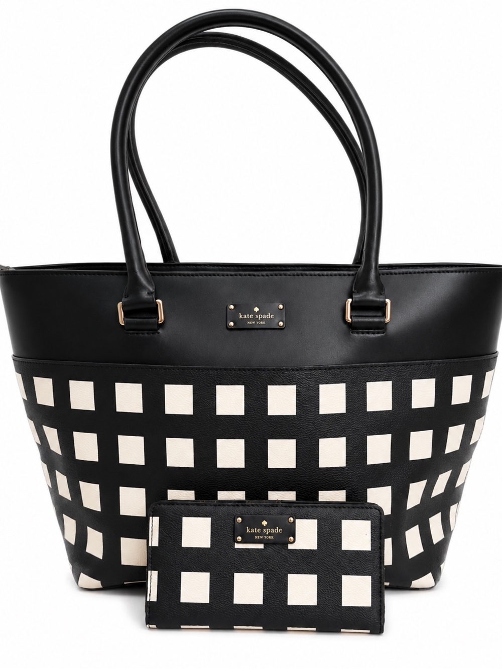 kate spade Black and White Checkered Tote with Matching Wallet